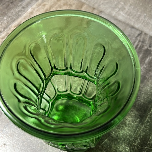 Vintage Unique Design Green See Thru Glass Vase - Picture 4 of 5